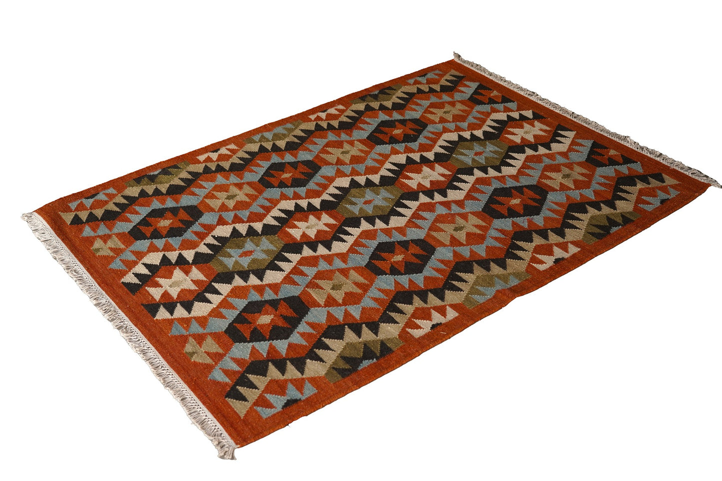 Rustic Geometric Handwoven Woollen Dhurrie Rug