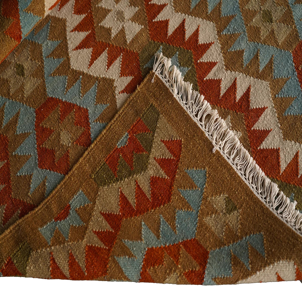 Hand Woven Woolen Dhurrie with Tribal Geometric Pattern – Durable & Elegant Flatweave Rug