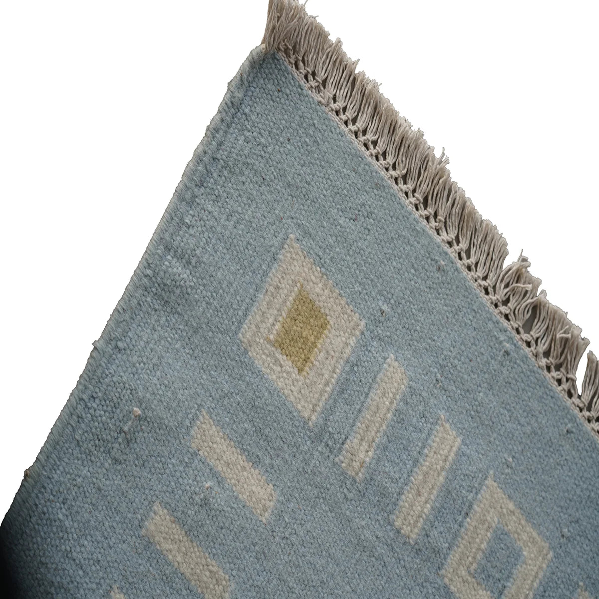 Handwoven Woollen Dhurrie in Soft Blue with Geometric Pattern