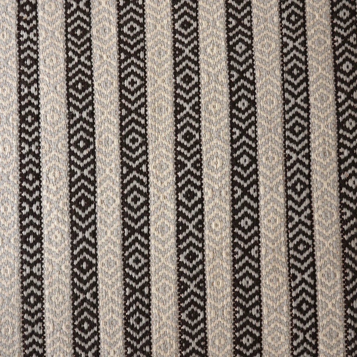 Hand Woven Woollen Dhurrie with Geometric Stripes – Black & White