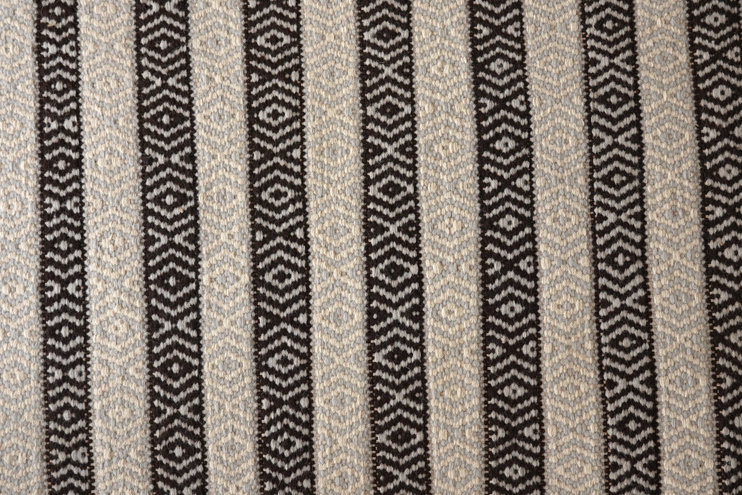 Hand Woven Woollen Dhurrie with Geometric Stripes – Black & White