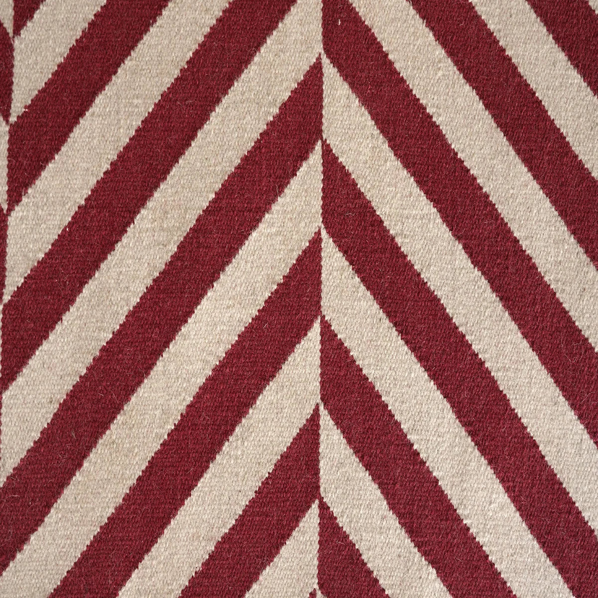 Hand Woven Woollen Dhurrie with Geometric Stripes – Red & Natural