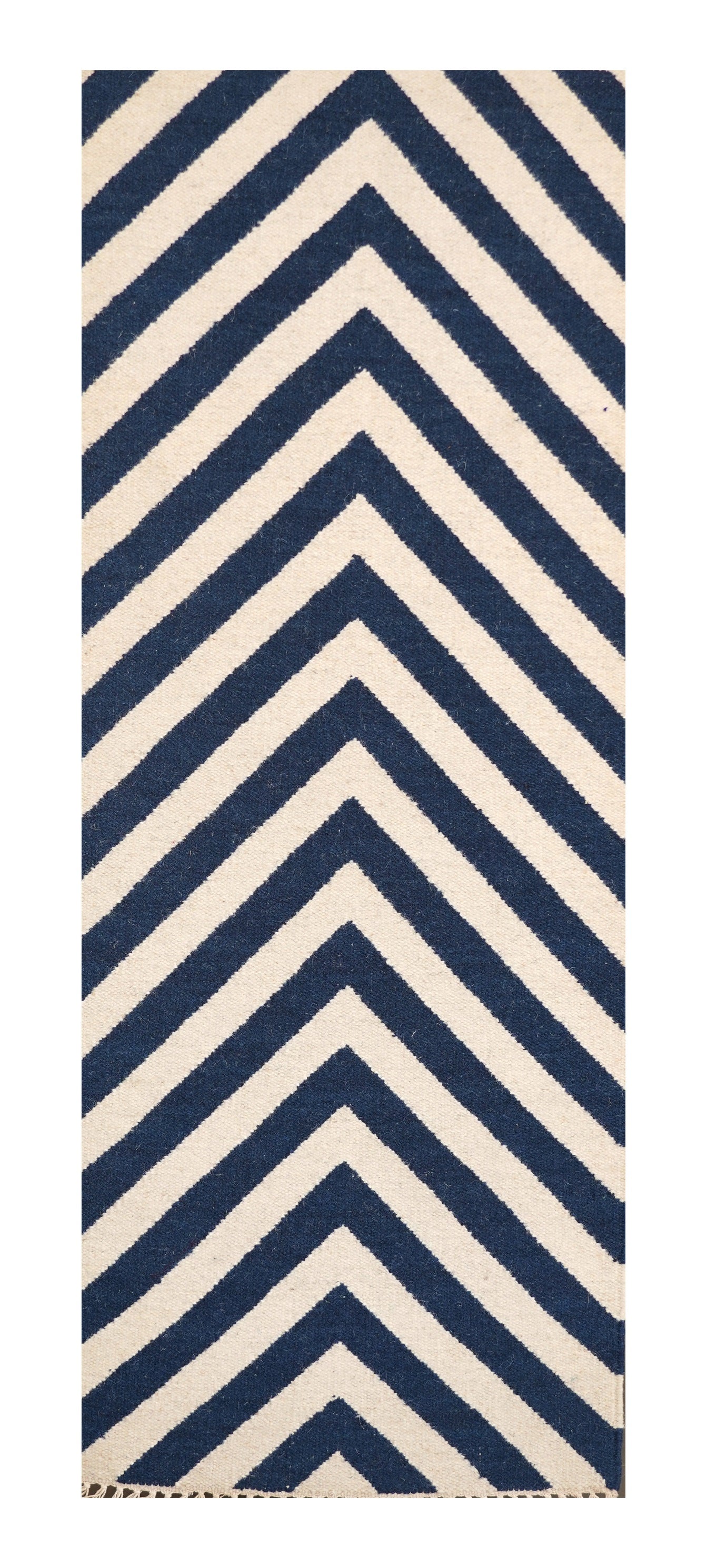 Hand Woven Woollen Dhurrie with Bold Chevron Design – Durable & Stylish Floor Rug