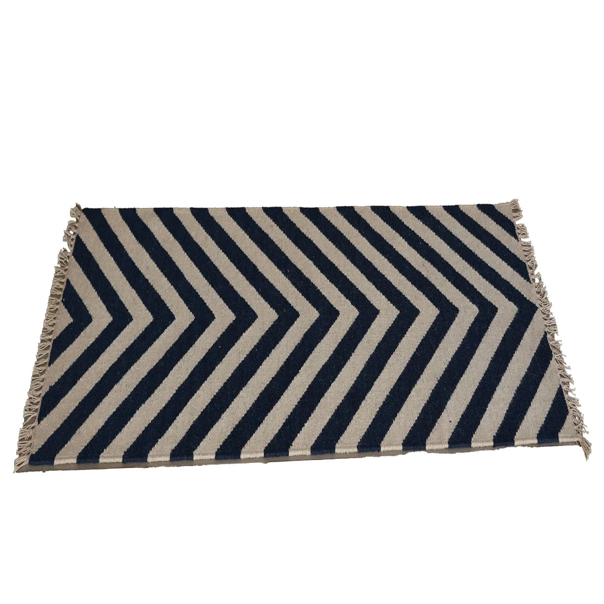 Hand Woven Woollen Dhurrie with Bold Chevron Design – Durable & Stylish Floor Rug