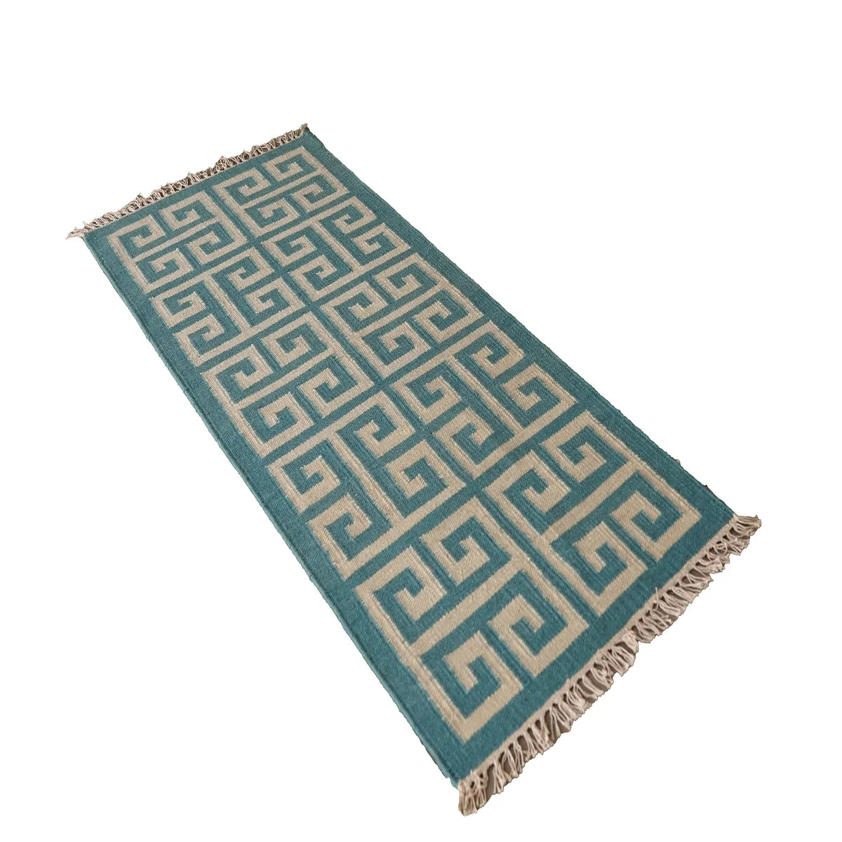 Hand Woven Woollen Dhurrie with Geometric Pattern – Elegant & Durable Floor Rug