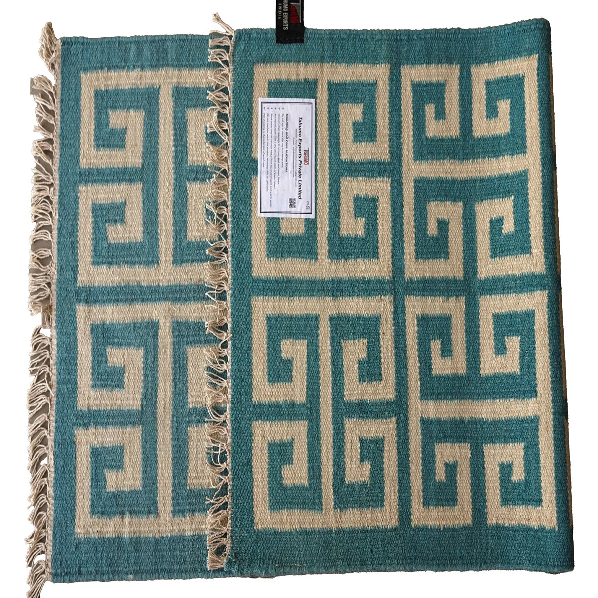 Hand Woven Woollen Dhurrie with Geometric Pattern – Elegant & Durable Floor Rug