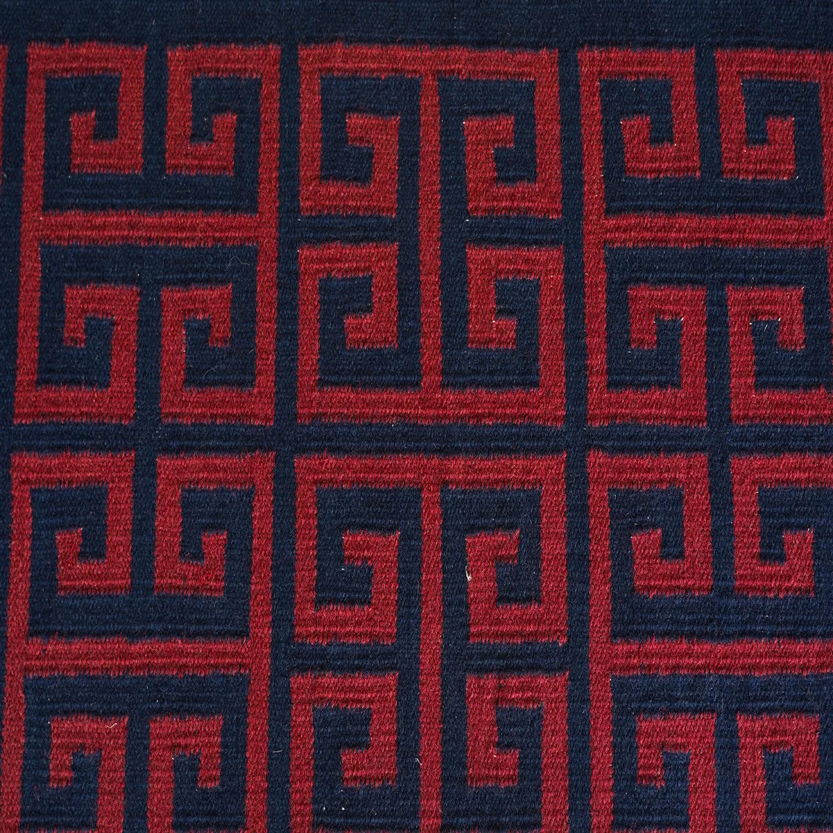 Hand Woven Woollen Dhurrie with Geometric Pattern – Red & Blue