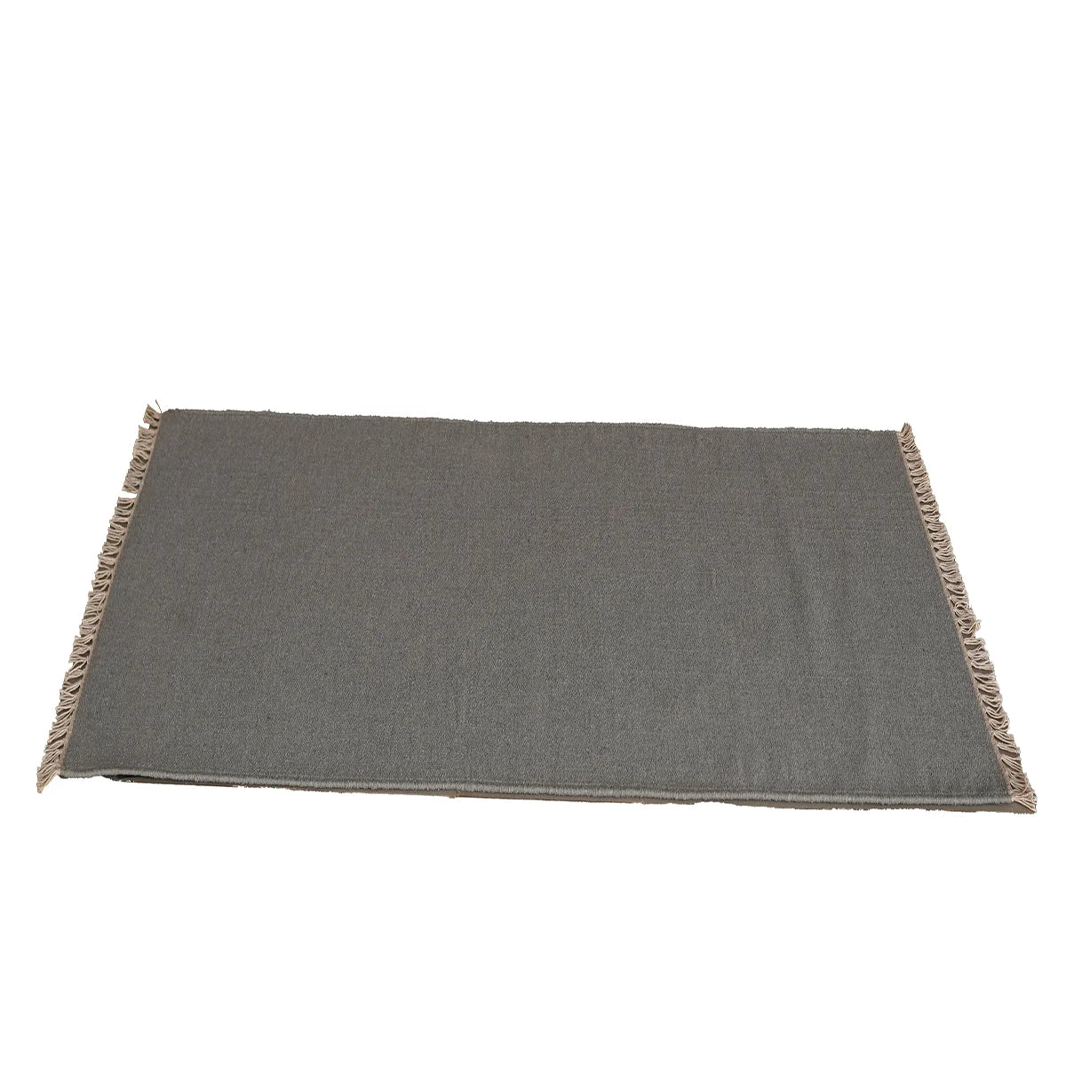 Elegant Hand Woven Woollen Dhurrie with Tassel Edges – Grey