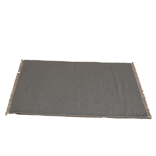 Elegant Hand Woven Woollen Dhurrie with Tassel Edges – Grey