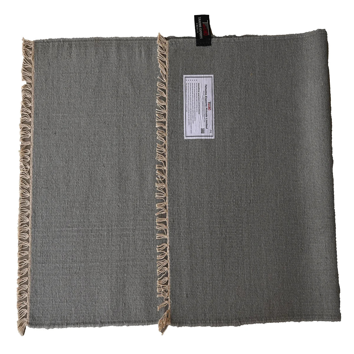 Elegant Hand Woven Woollen Dhurrie with Tassel Edges – Grey