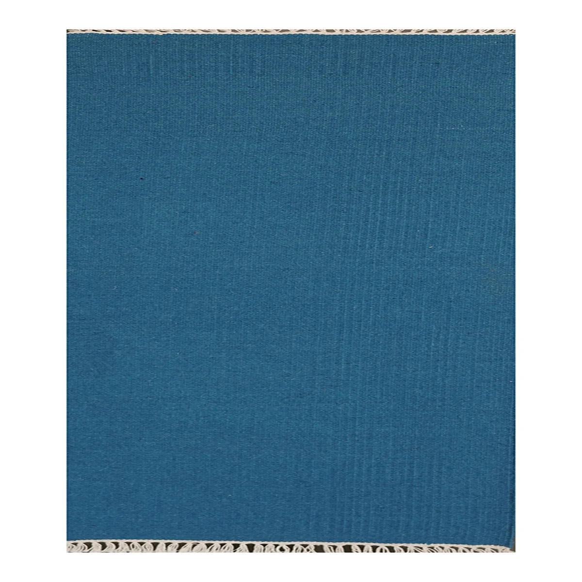 Hand Woven Woollen Dhurrie – Solid Blue with Fringe Edges