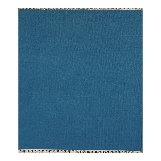 Hand Woven Woollen Dhurrie – Solid Blue with Fringe Edges