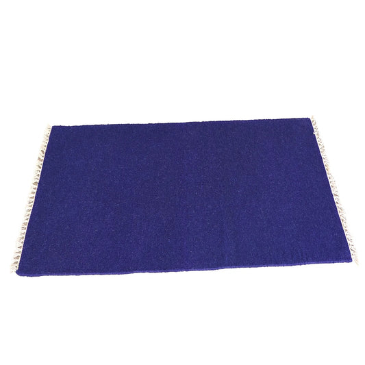Hand Woven Solid Blue Woollen Dhurrie with Fringed Edges