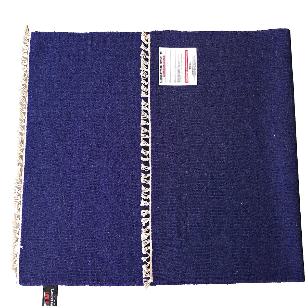 Hand Woven Solid Blue Woollen Dhurrie with Fringed Edges