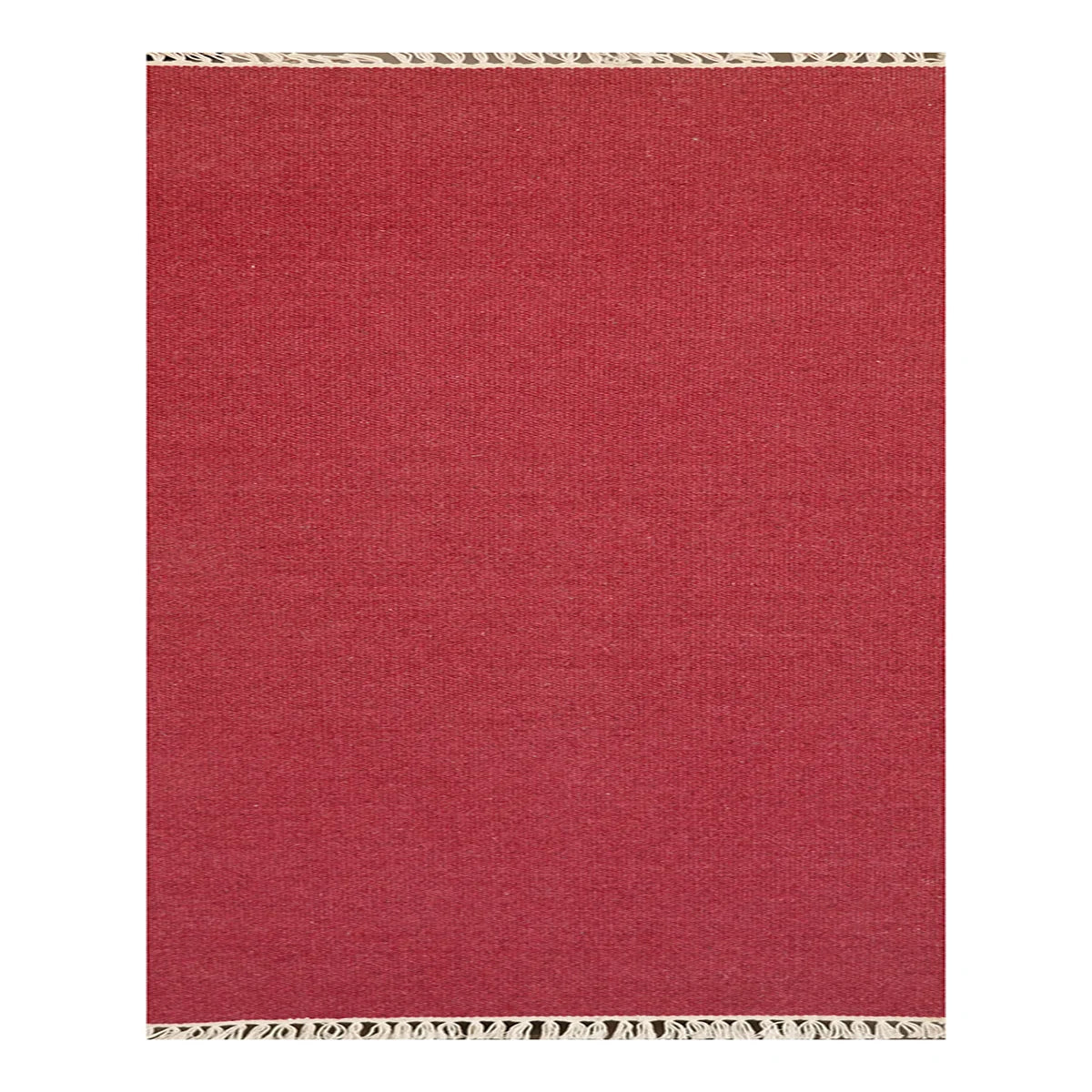Hand Woven Woollen Dhurrie – Solid Red with Fringed Edges