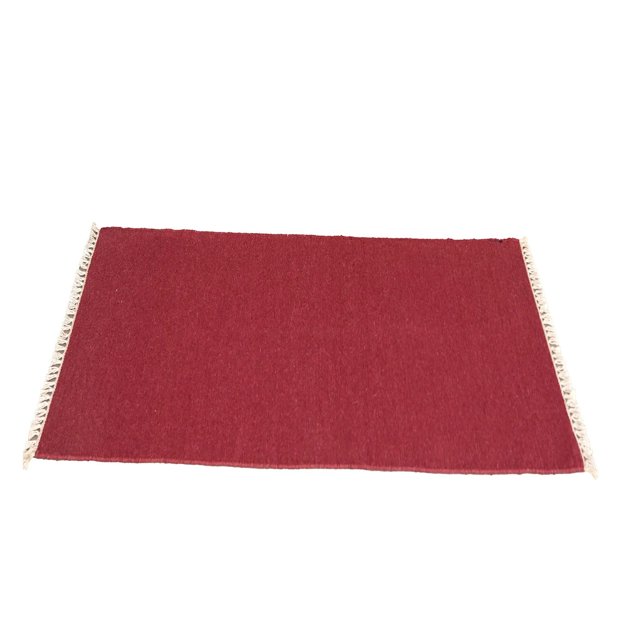 Hand Woven Woollen Dhurrie – Solid Red with Fringed Edges