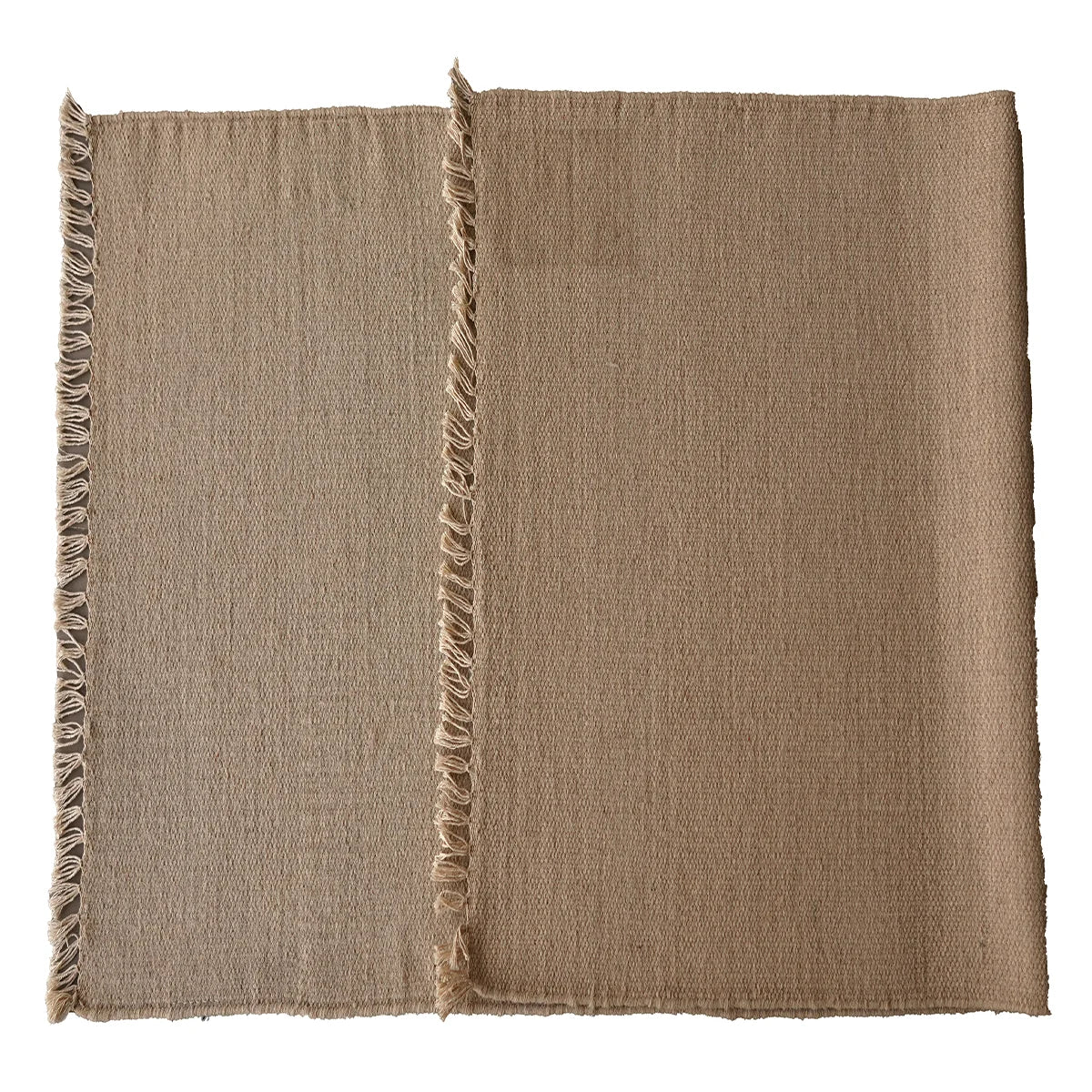 Hand Woven Woollen Dhurrie – Minimalist Natural Beige Floor Rug with Fringe Edges