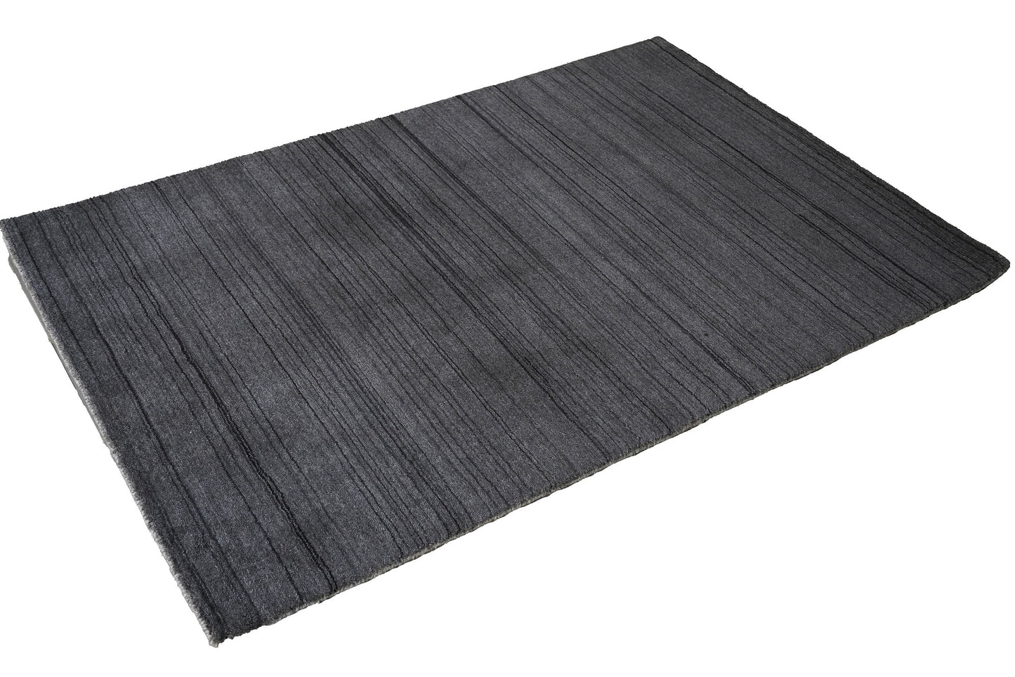 Handloom Woolen Rug in Modern Charcoal Striped Design