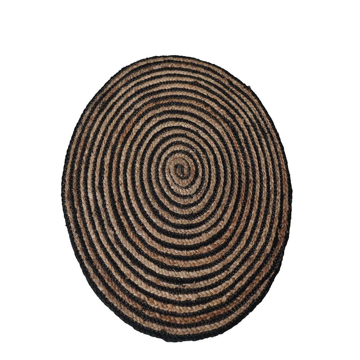 Handwoven Round Jute Rug – Natural & Black Spiral Pattern