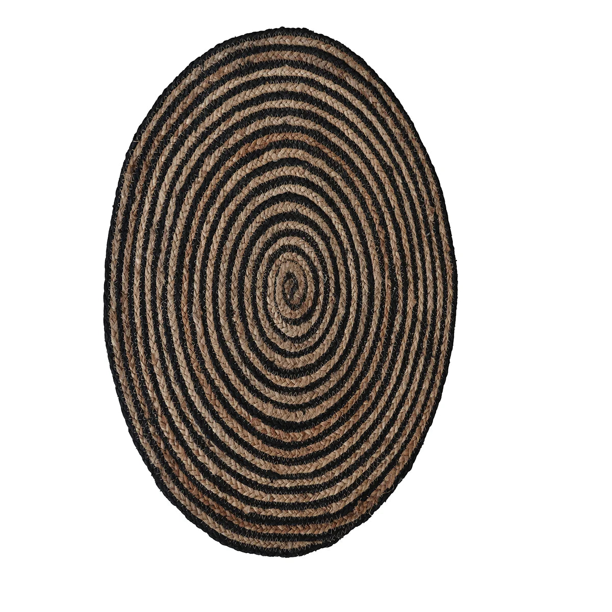 Handwoven Round Jute Rug – Natural & Black Spiral Pattern