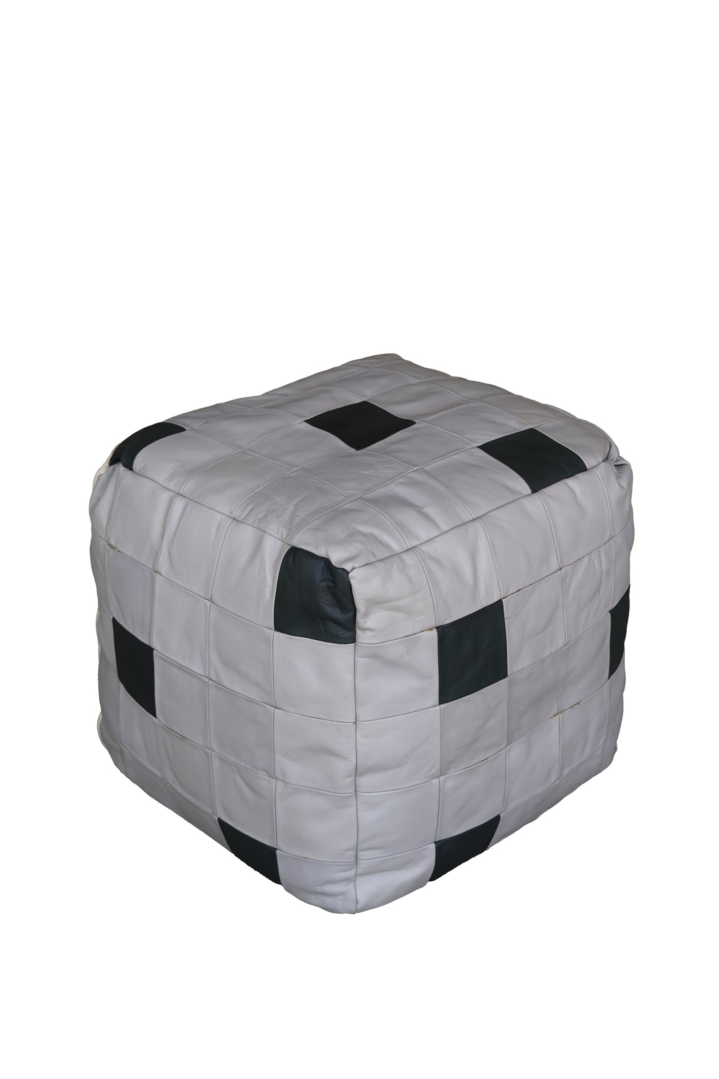 Handcrafted Leather Ottoman – Modern Patchwork Pouf for Living Room & Lounge