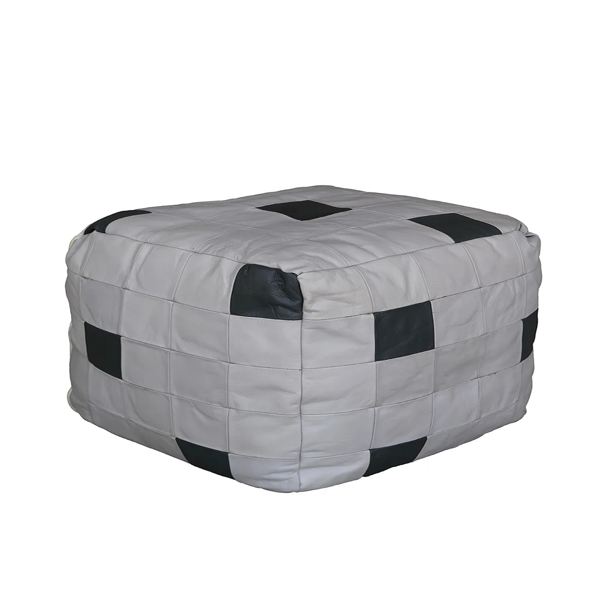 Handcrafted Leather Ottoman – Modern Patchwork Pouf for Living Room & Lounge