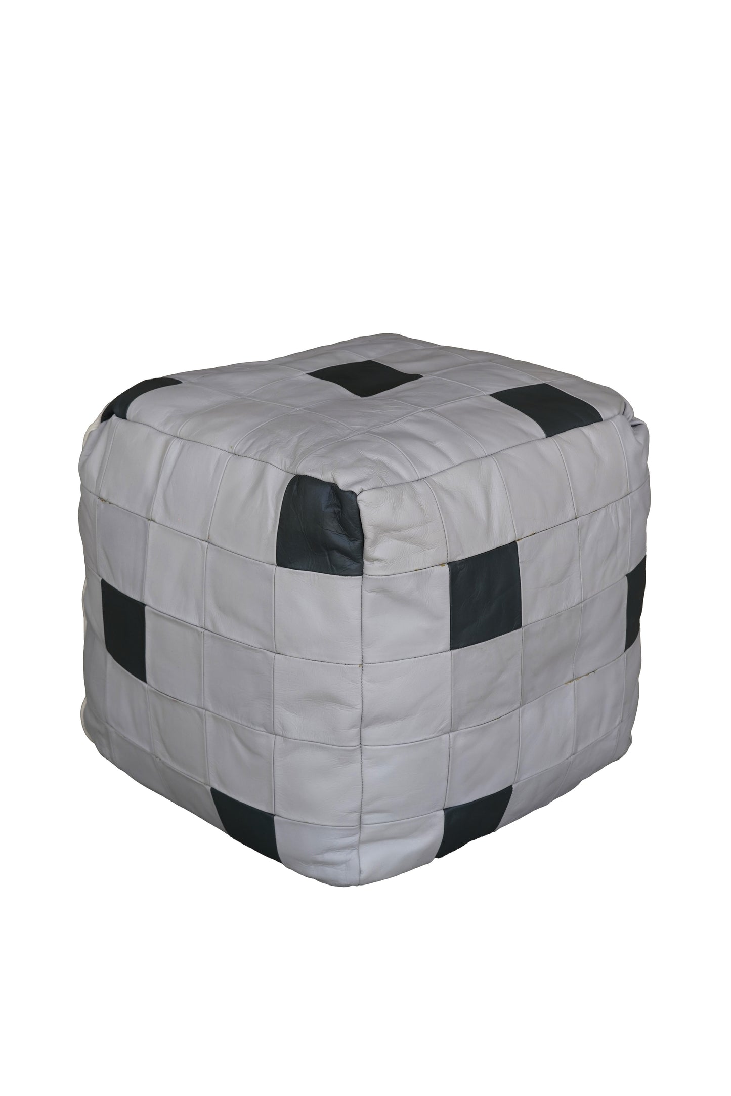 Handcrafted Leather Ottoman – Modern Patchwork Pouf for Living Room & Lounge