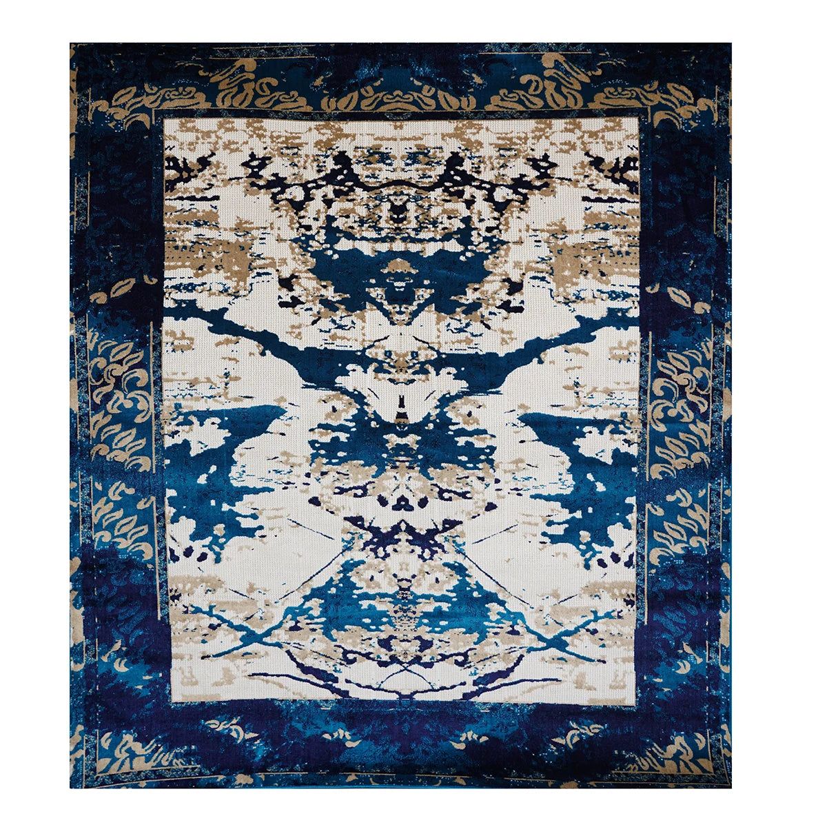 Elegant Abstract Blue & Beige Machine-Made Rug