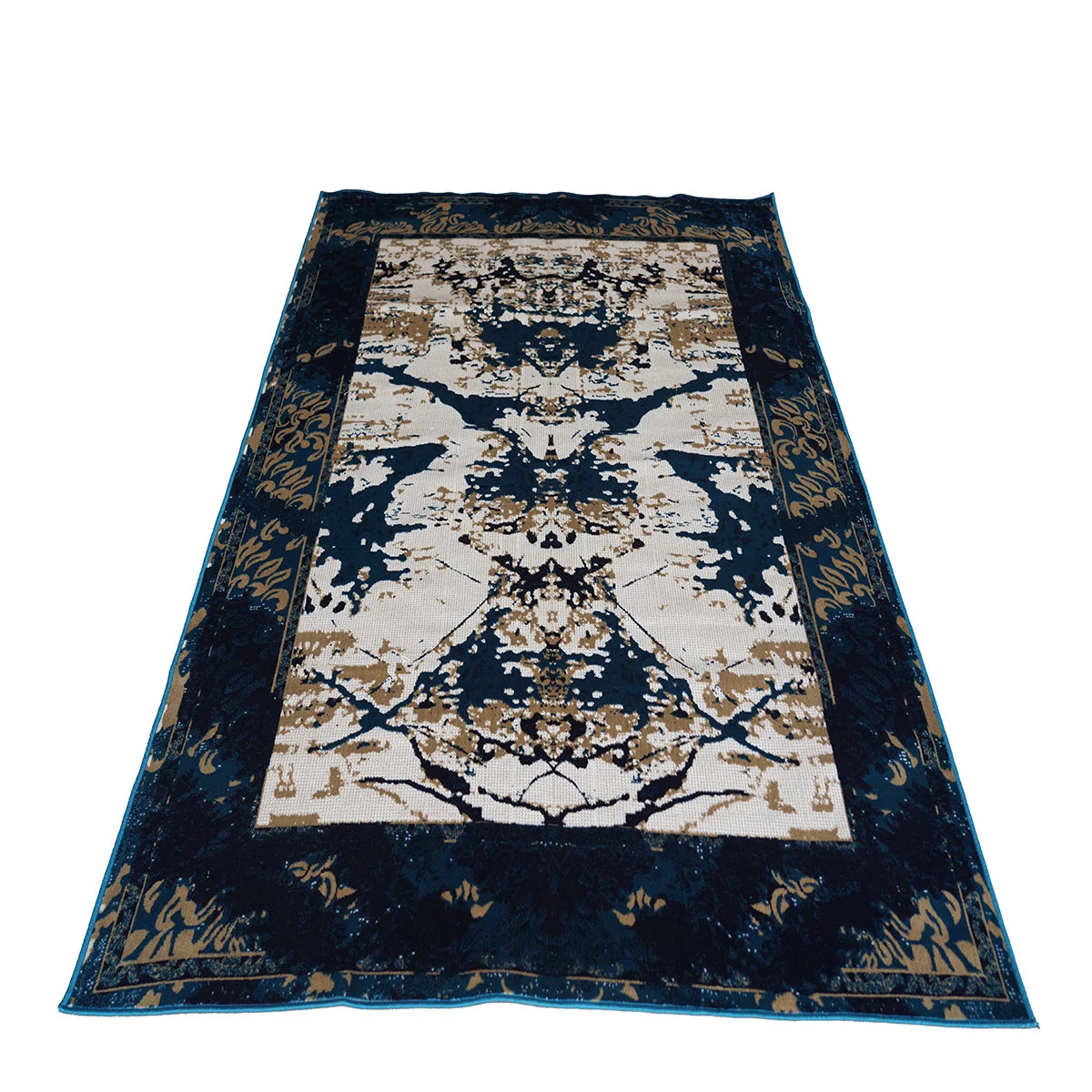Elegant Abstract Blue & Beige Machine-Made Rug