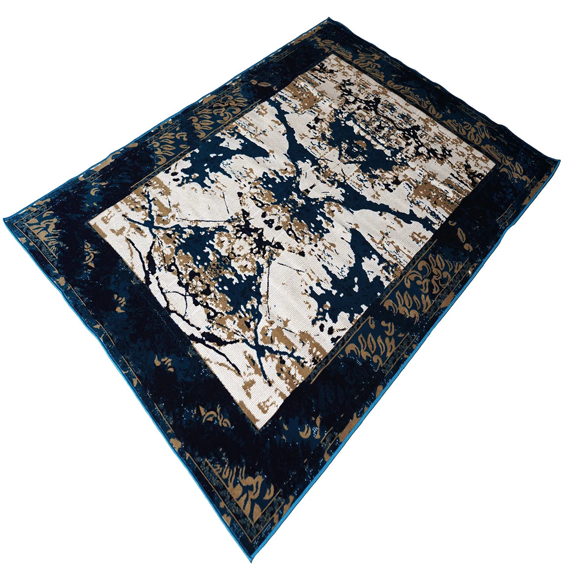 Elegant Abstract Blue & Beige Machine-Made Rug