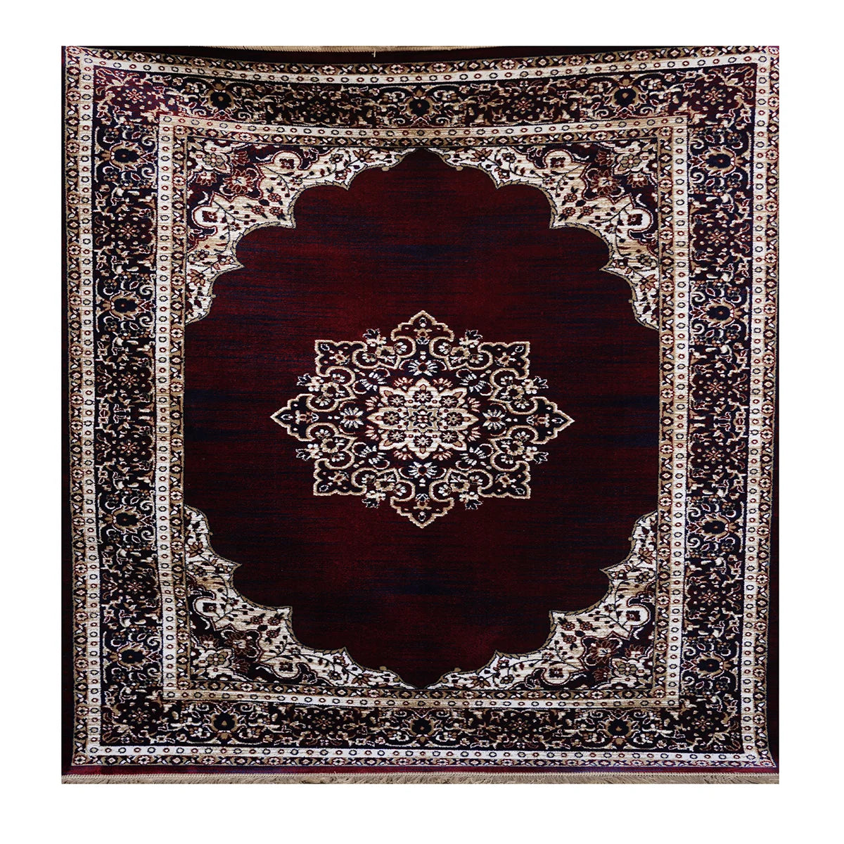 Elegant Traditional Persian Design Machine-Made Rug – Burgundy & Ivory