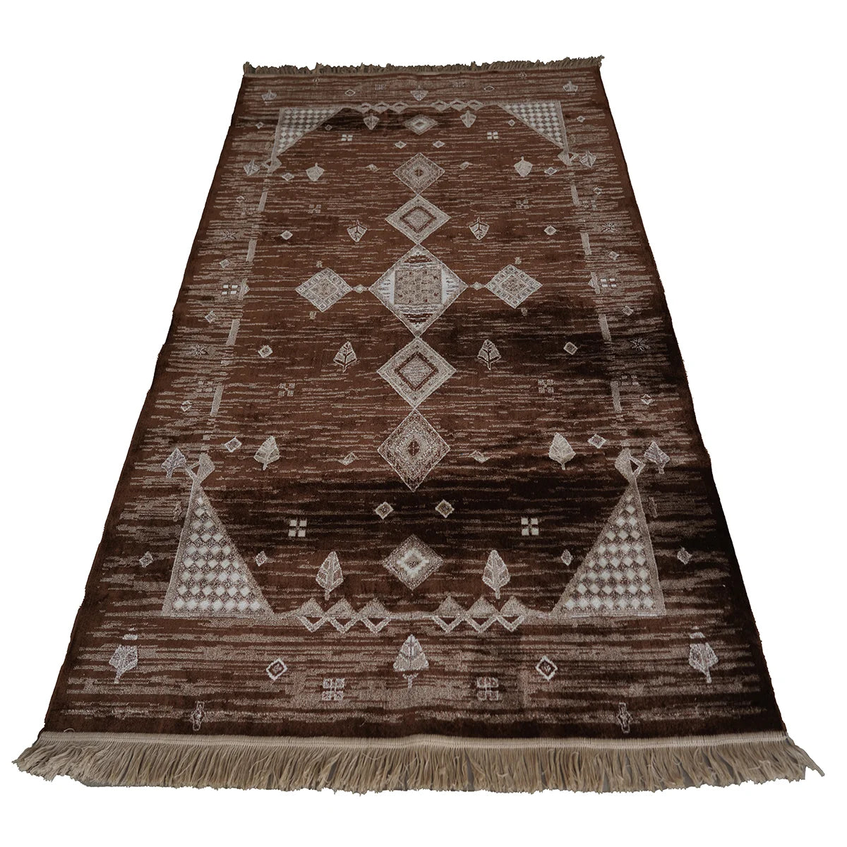 Elegant Geometric Pattern Machine-Made Rug in Rich Brown Tones