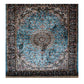 Elegant Persian Style Machine-Made Rug – Blue & Black Floral Medallion Design