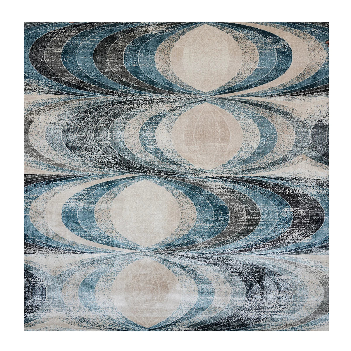 Modern Geometric Pattern Machine-Made Rug in Blue & Beige Tones