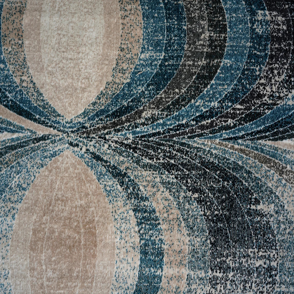 Modern Geometric Pattern Machine-Made Rug in Blue & Beige Tones