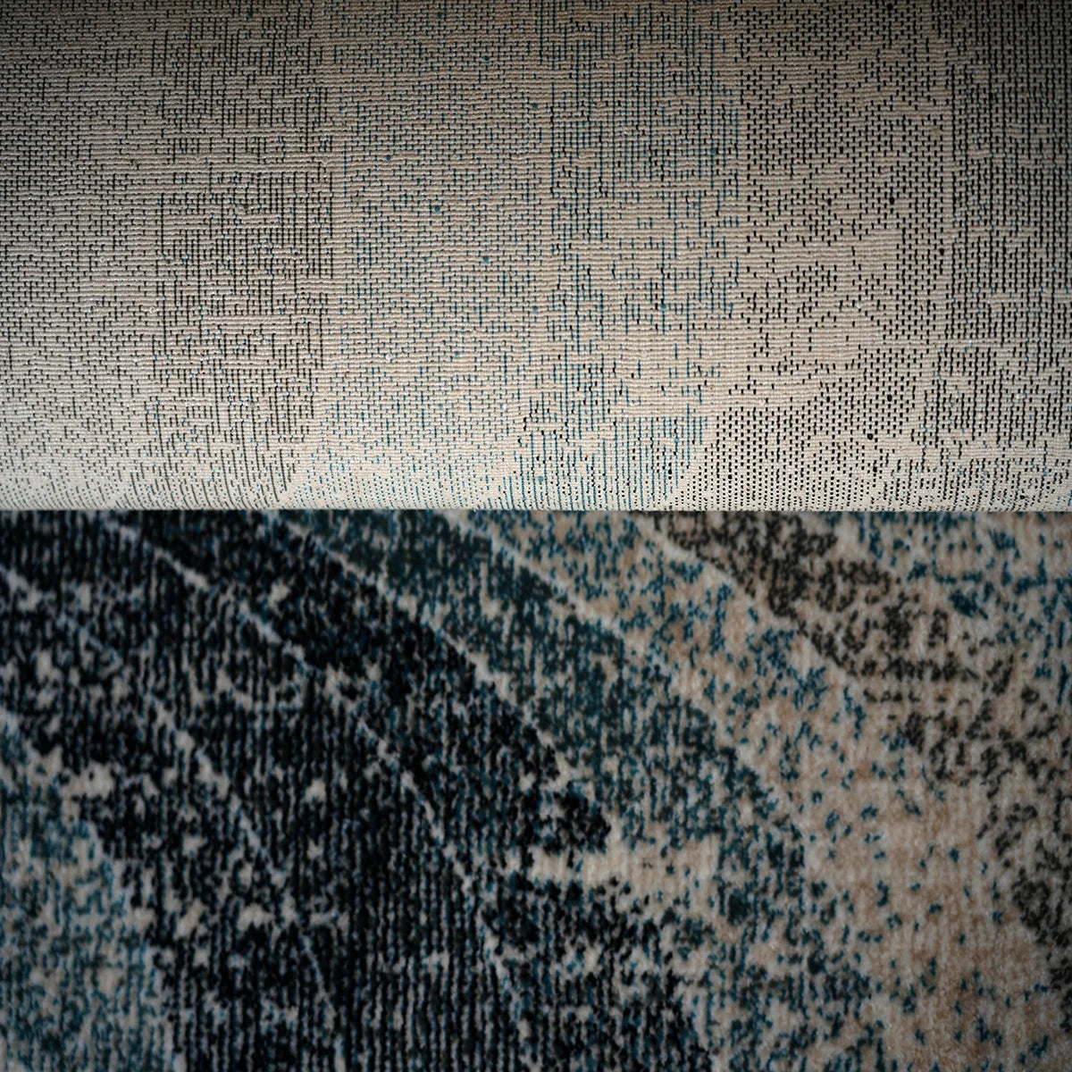 Modern Geometric Pattern Machine-Made Rug in Blue & Beige Tones