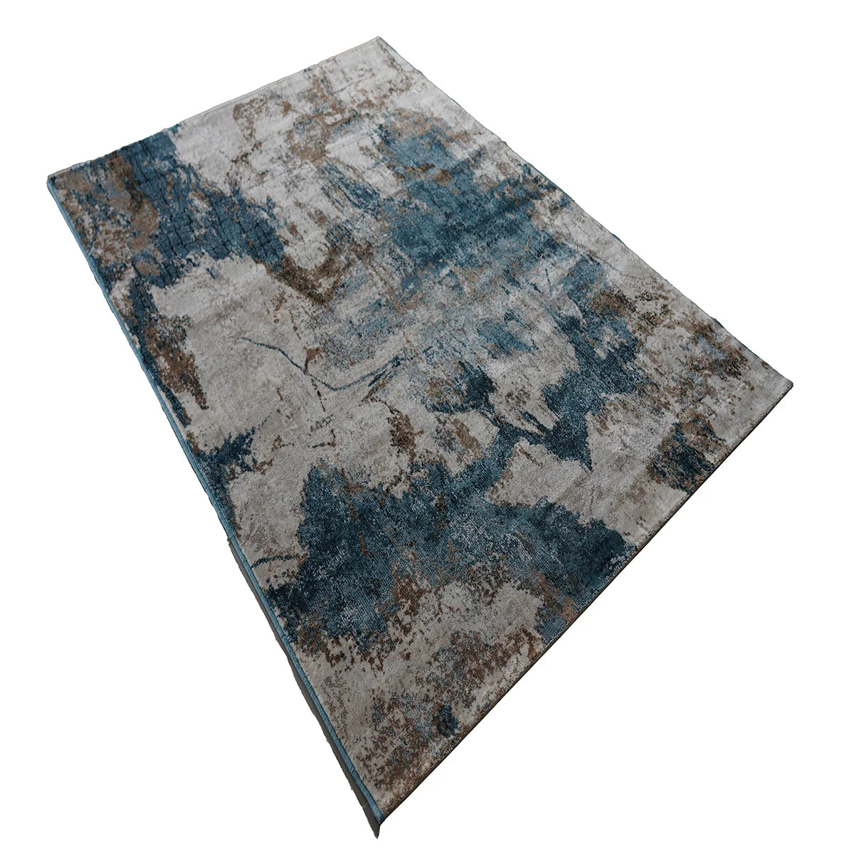 Abstract Blue & Beige Machine-Made Rug – Contemporary Area Carpet