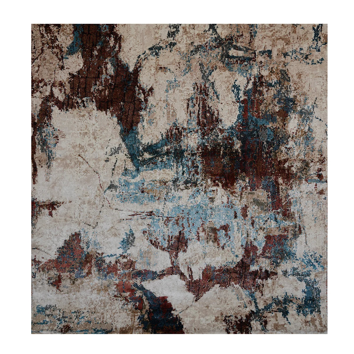 Abstract Modern Machine-Made Rug in Earth & Teal Tones
