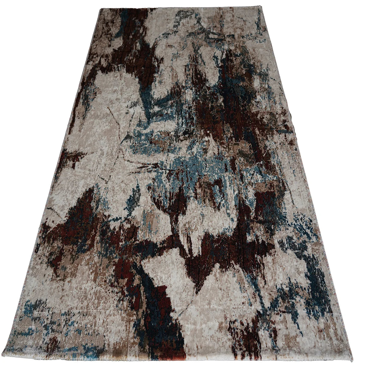 Abstract Modern Machine-Made Rug in Earth & Teal Tones
