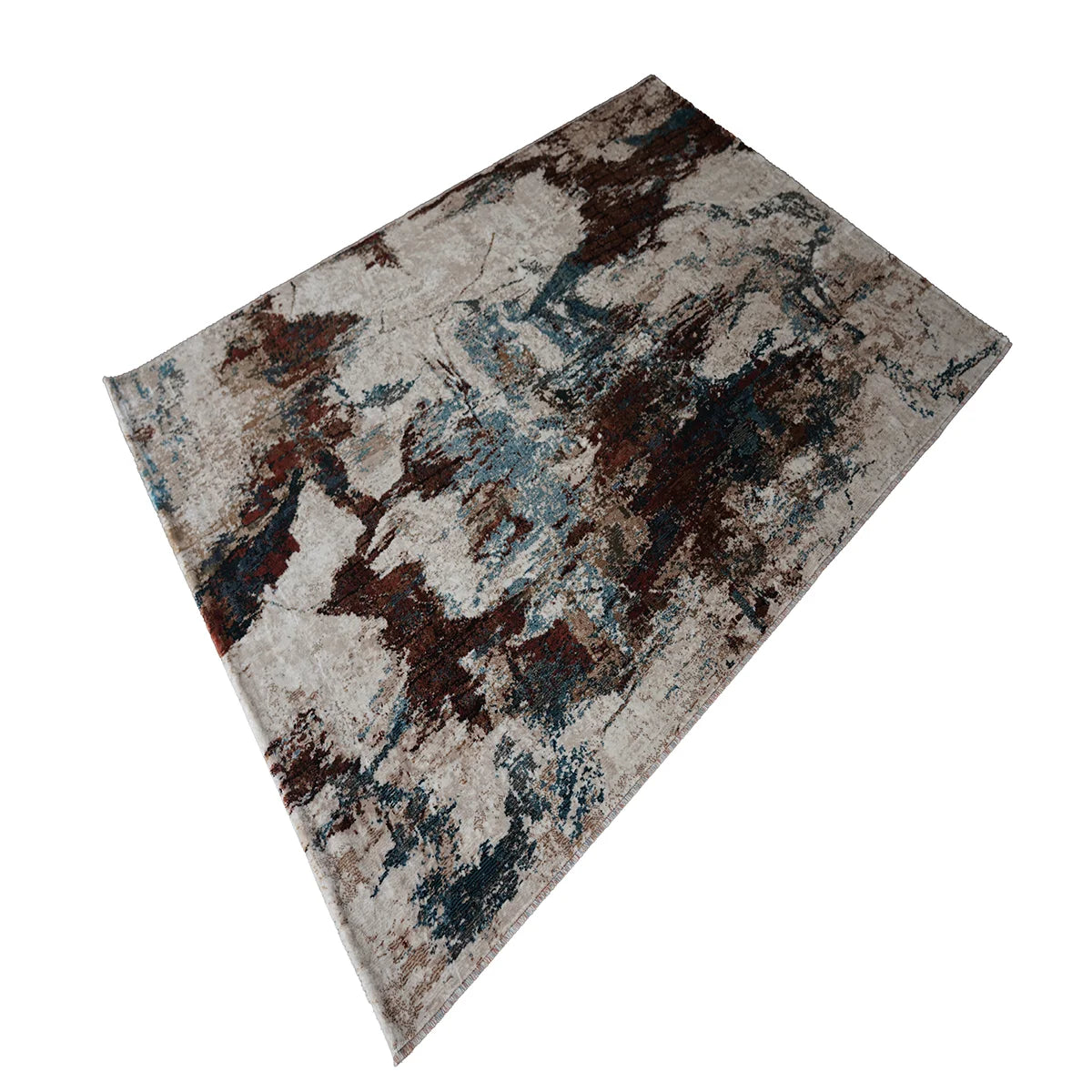 Abstract Modern Machine-Made Rug in Earth & Teal Tones