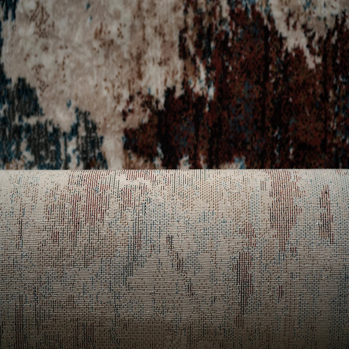 Abstract Modern Machine-Made Rug in Earth & Teal Tones