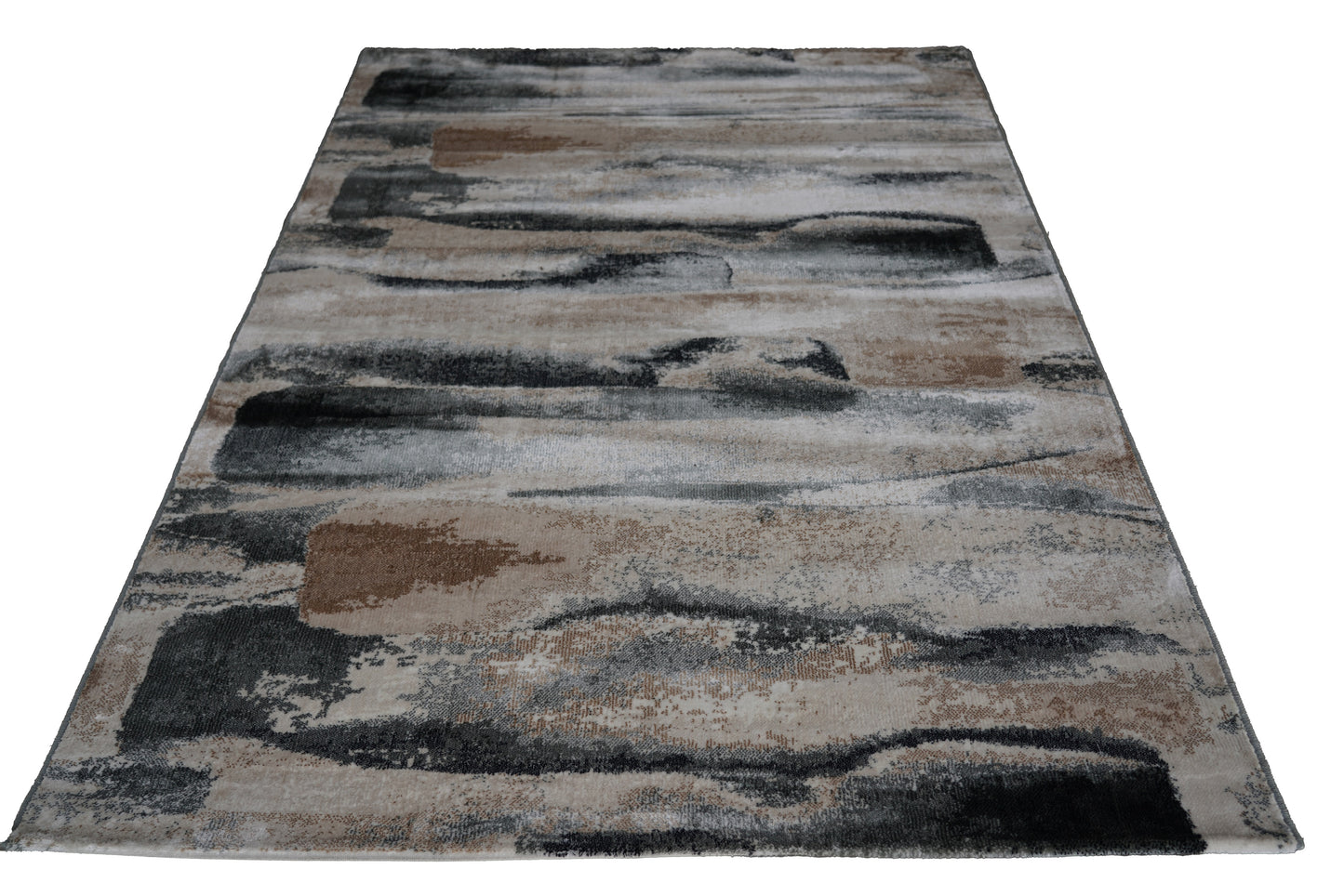 Modern Abstract Machine-Made Rug – Neutral Toned Contemporary Area Carpet